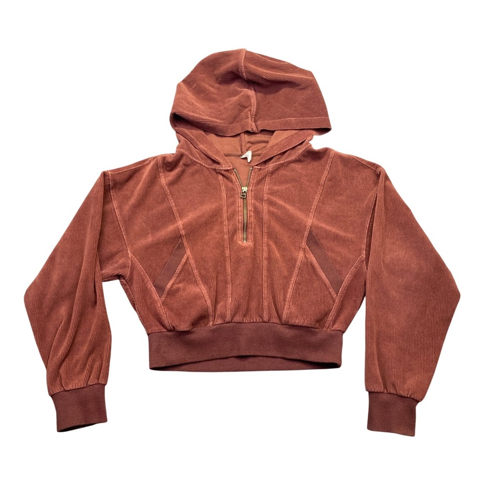 Daily Practice by Anthropologie Womens Small Brown Corduroy Quarter Zip Hoodie